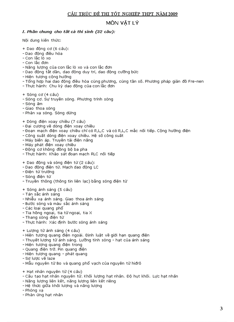 image for page Cấu trúc thi tn thpt 2009