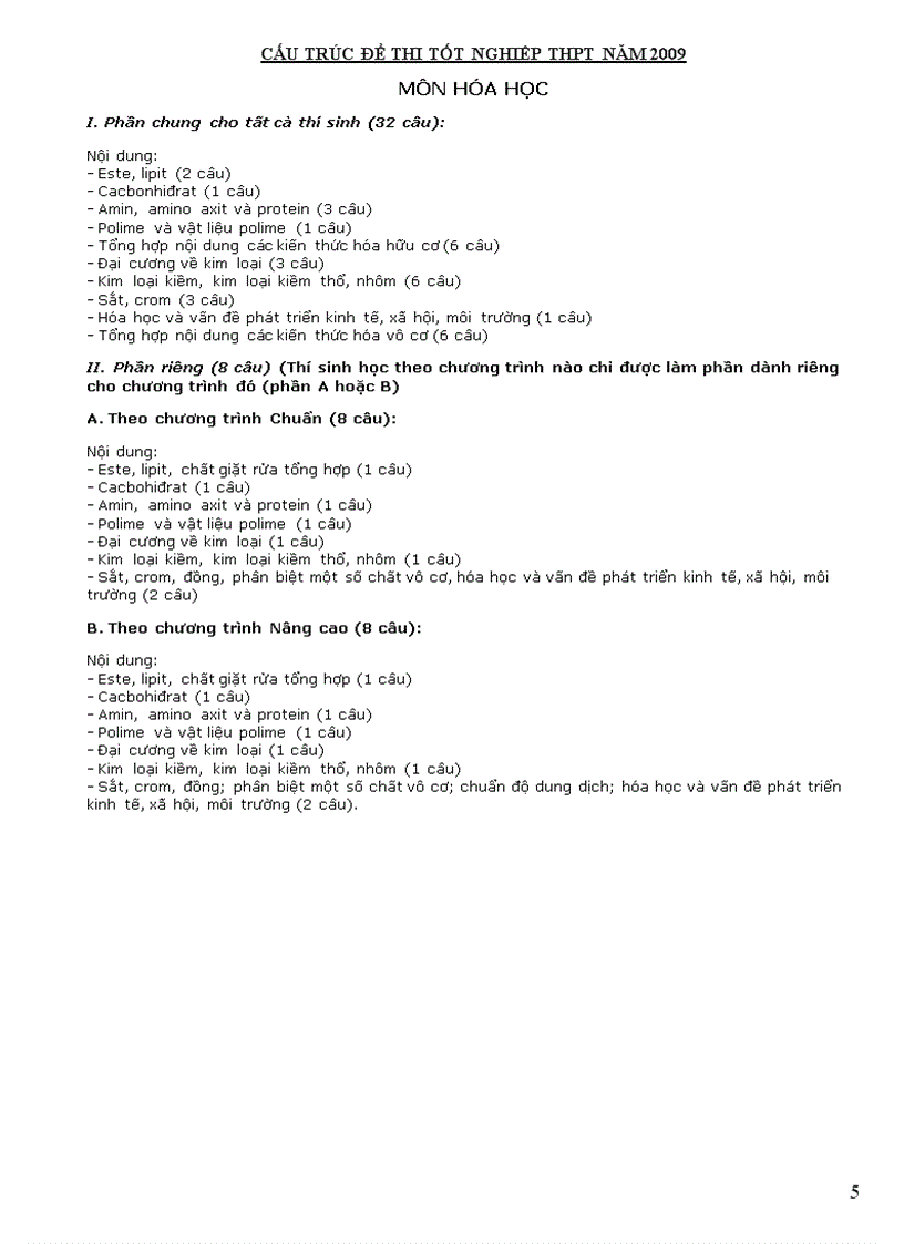 image for page Cấu trúc thi tn thpt 2009