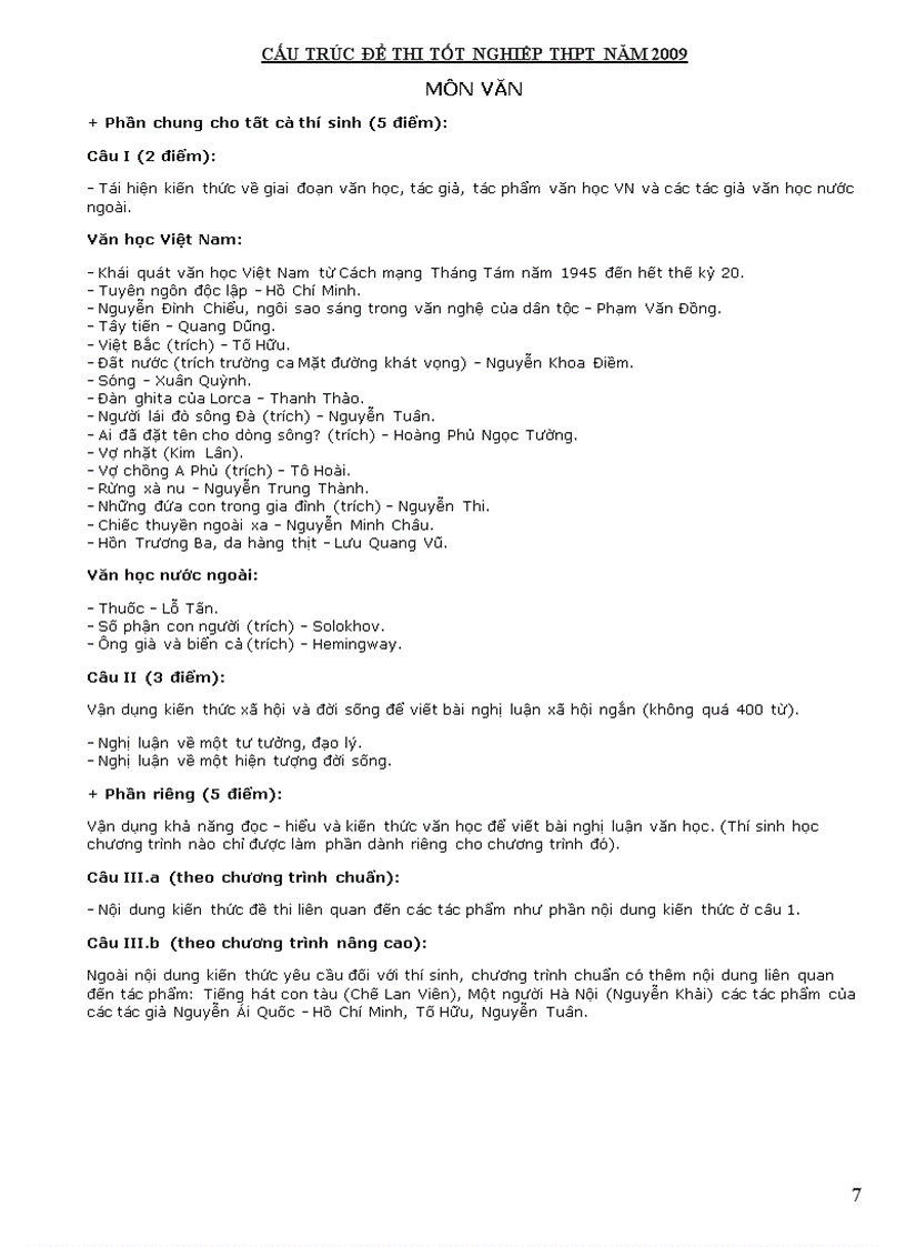 image for page Cấu trúc thi tn thpt 2009