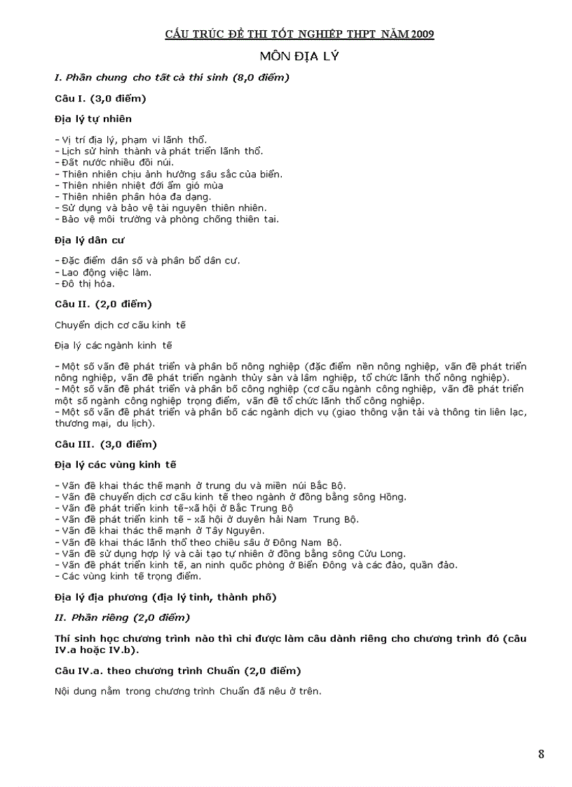 image for page Cấu trúc thi tn thpt 2009