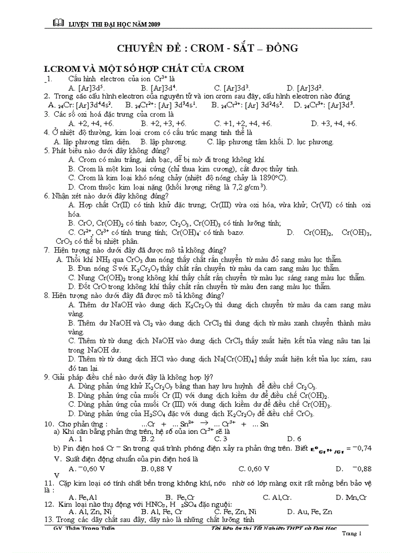 image for page CHUYÊN ĐỀ TN LTĐH Cr Fe Cu