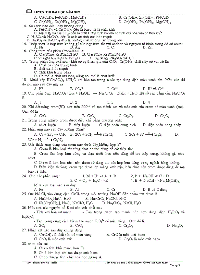 image for page CHUYÊN ĐỀ TN LTĐH Cr Fe Cu
