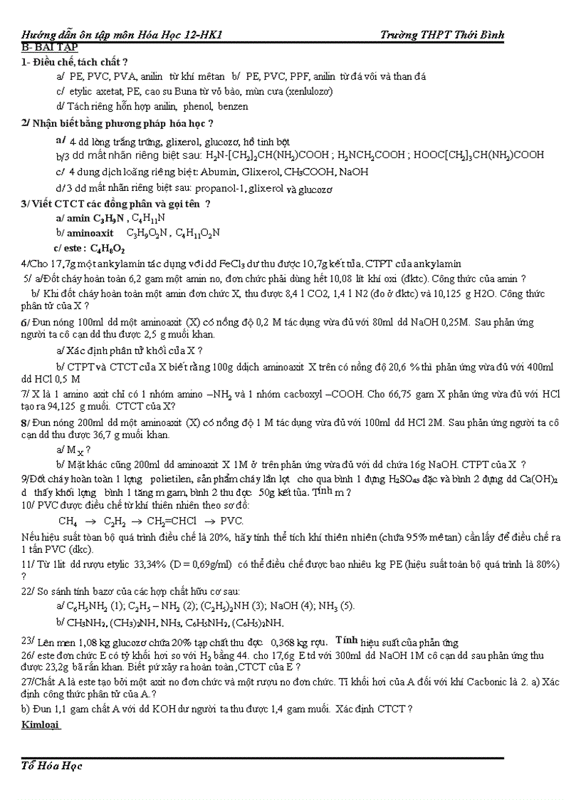 image for page Đề cương ôn tập hóa 12 cb