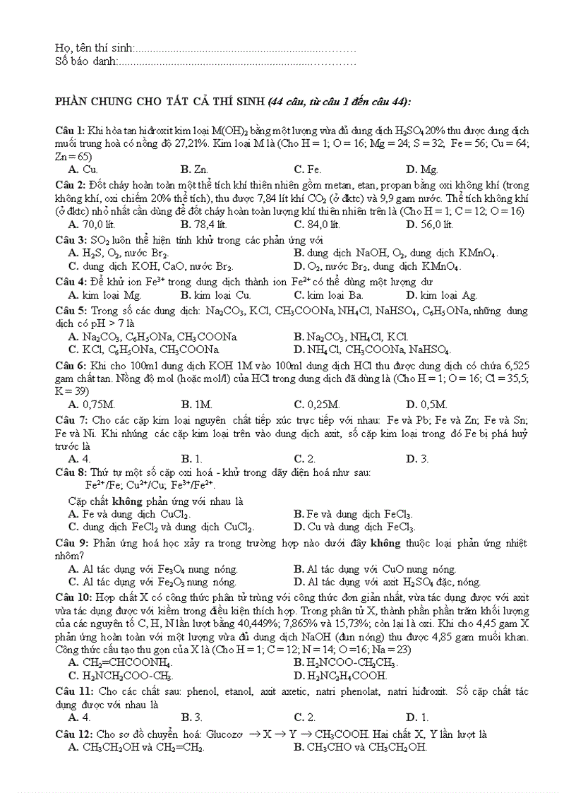 image for page De cuong on tap Hoa Hoc