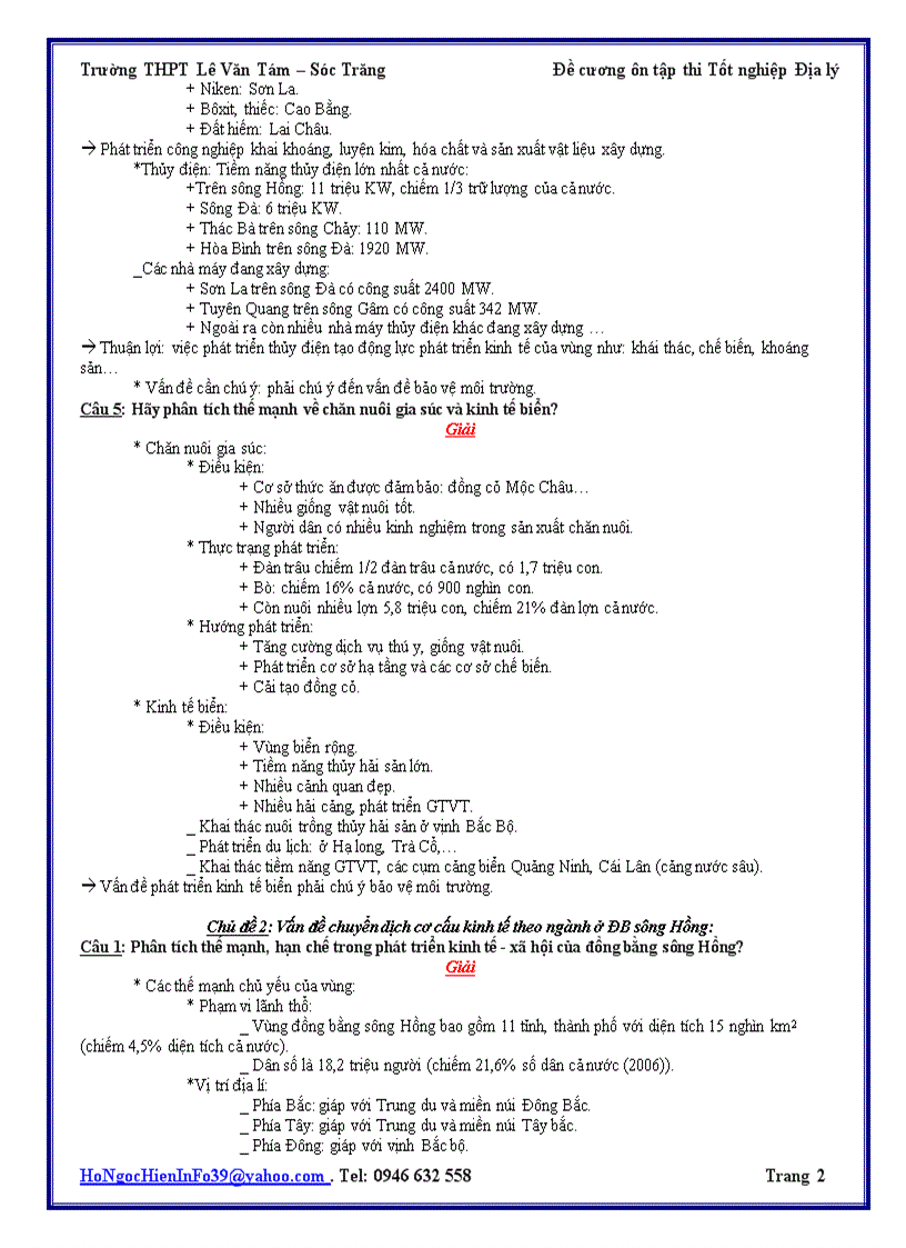 image for page Đề cương ôn thi TN 2009 2010 môn Địa