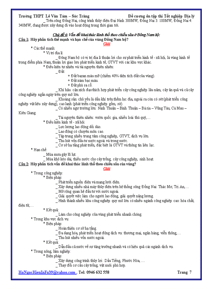 image for page Đề cương ôn thi TN 2009 2010 môn Địa