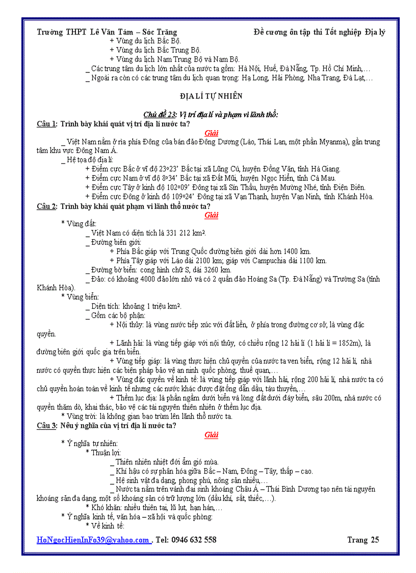 image for page Đề cương ôn thi TN 2009 2010 môn Địa