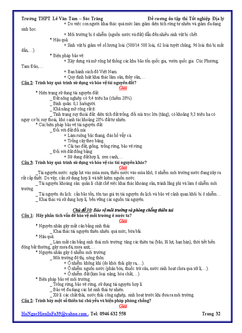 image for page Đề cương ôn thi TN 2009 2010 môn Địa