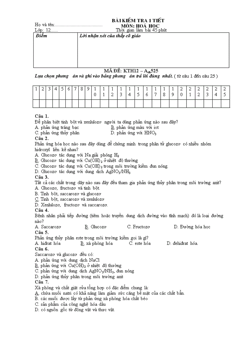 image for page Đề d a kiểm tra 1 tiết hóa 12 bài số 1