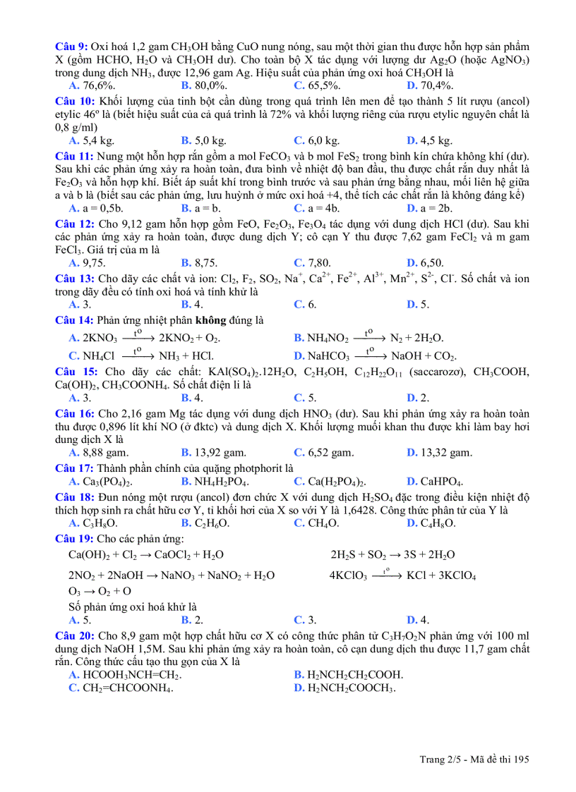 image for page Đề hóa khối b năm 2008