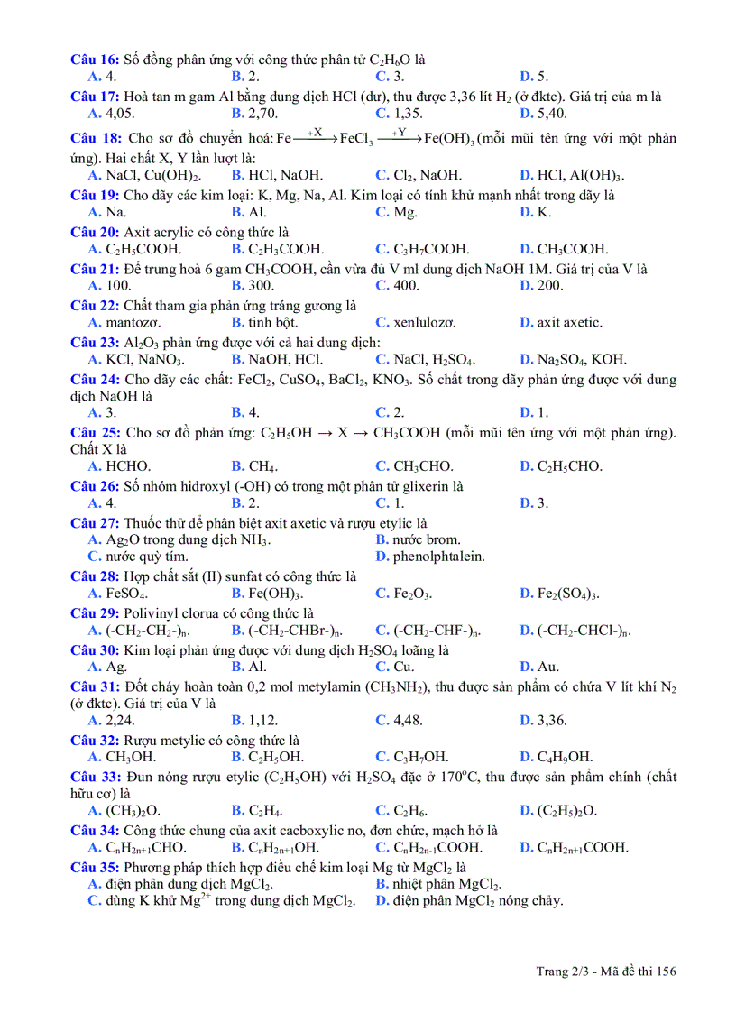 Đề Hóa TN kpb 156