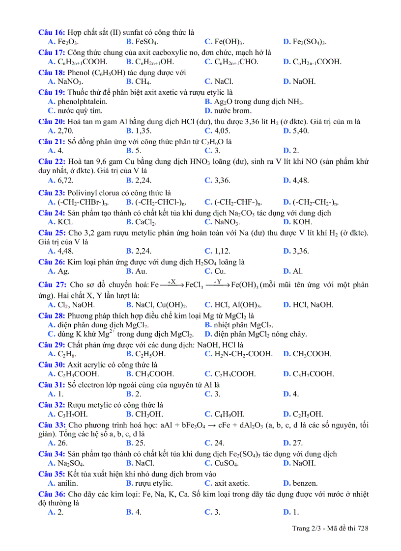 Đề Hóa TN kpb 728