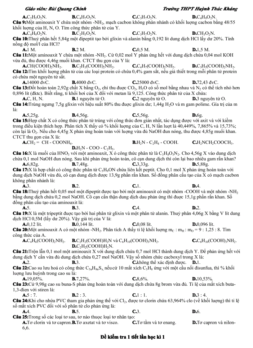 image for page Đề kiểm tra 1 tiết lần 2 học kì 1