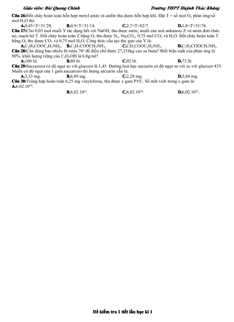 image for page Đề kiểm tra 1 tiết lần 2 học kì 1