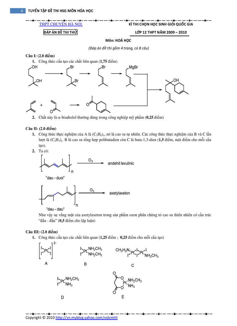 Đề ôn luyện HSG Hóa Quốc Gia Tuấn Anh Nga Điền