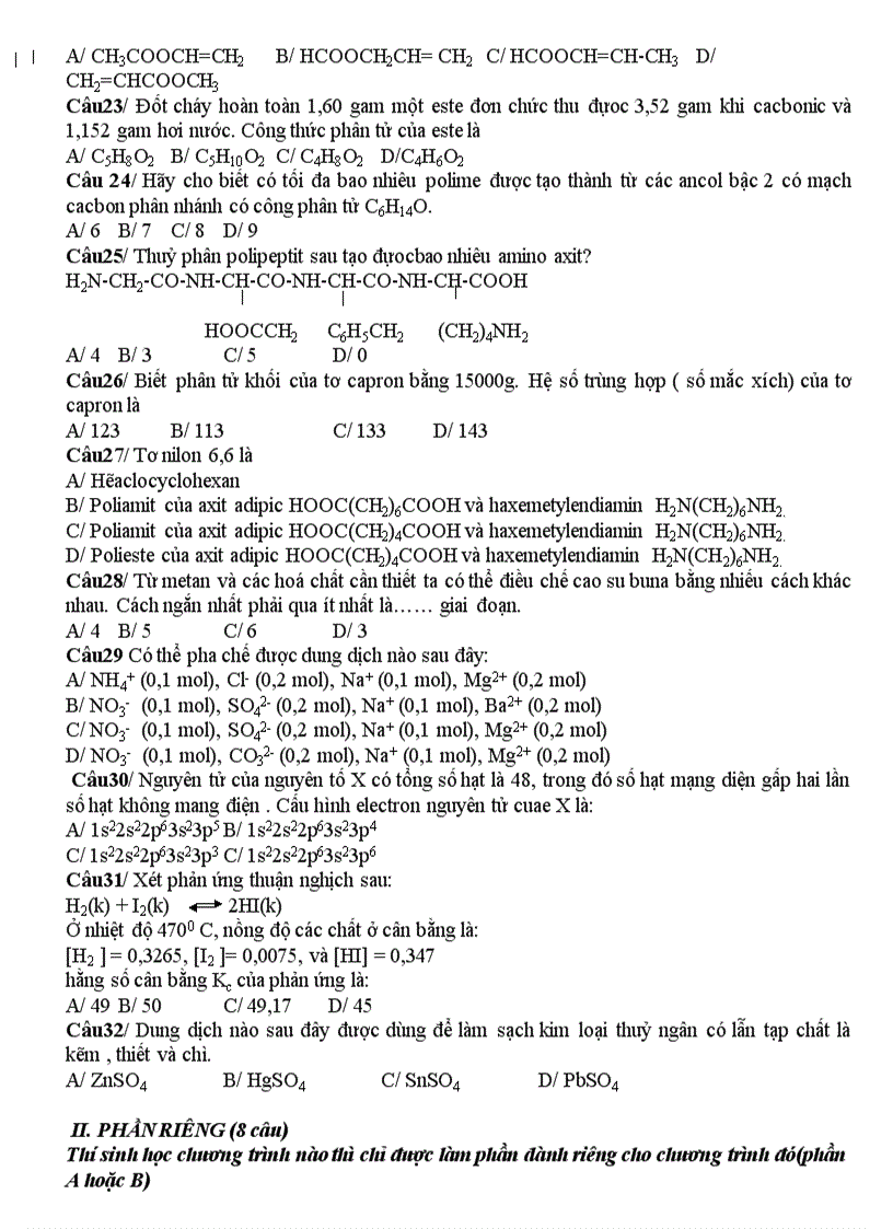 image for page Đề ôn thi Hóa TN 2010 số 15