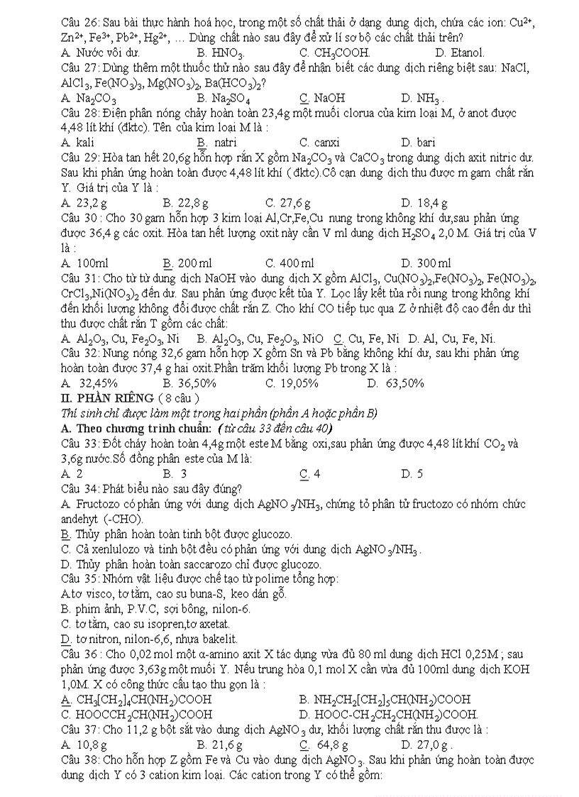 image for page Đề ôn thi Hóa TN 2010 số 18