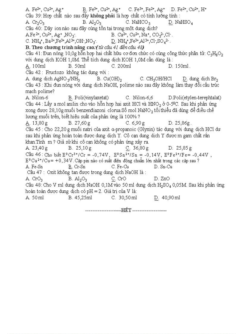 image for page Đề ôn thi Hóa TN 2010 số 18