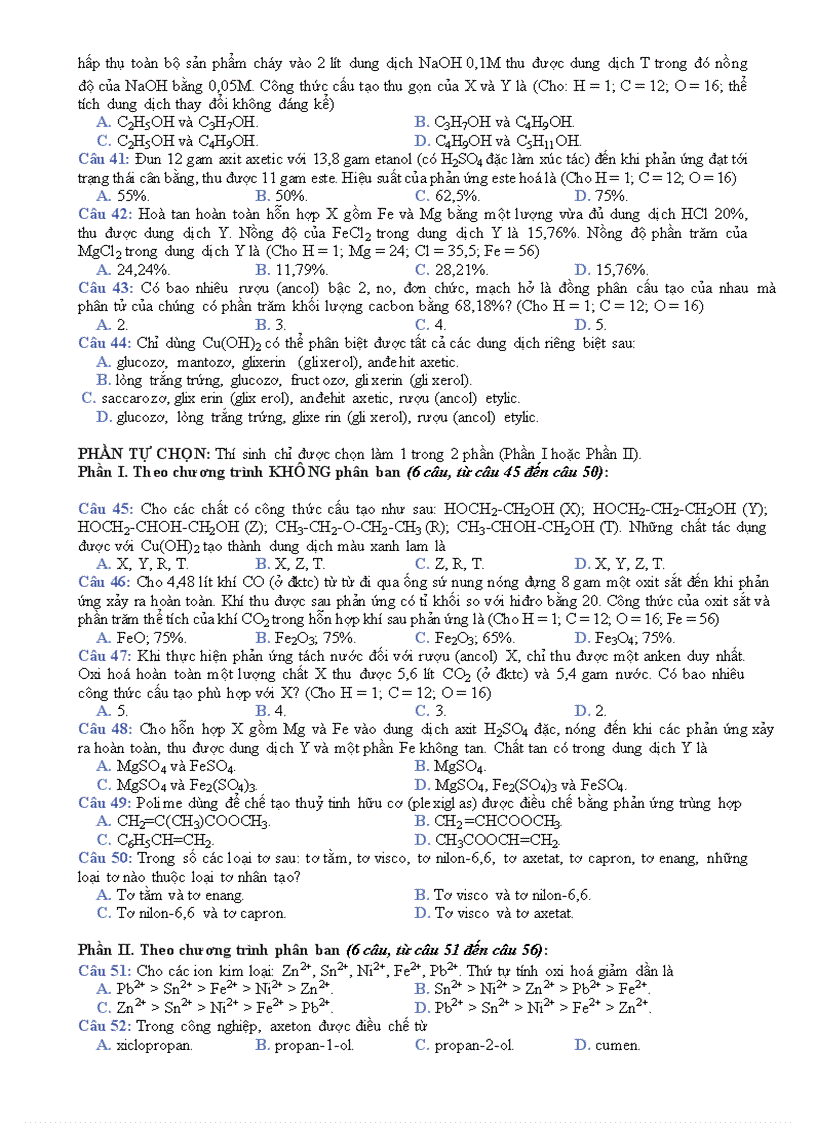 image for page Đề thi Đại học Hóa khối A B Cao đẳng 2007 và 2008 đáp án