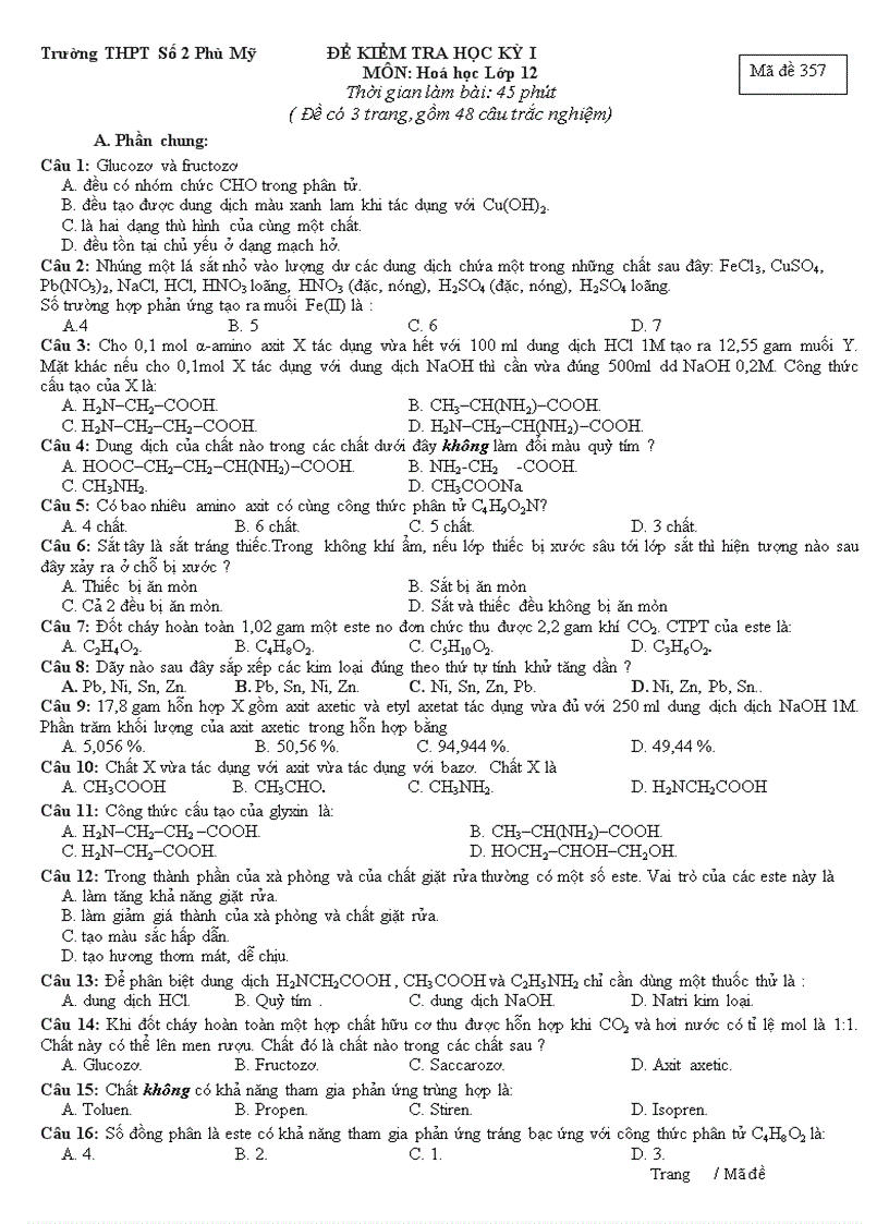 image for page Đề thi học kì 1 lớp 12 2009 2010