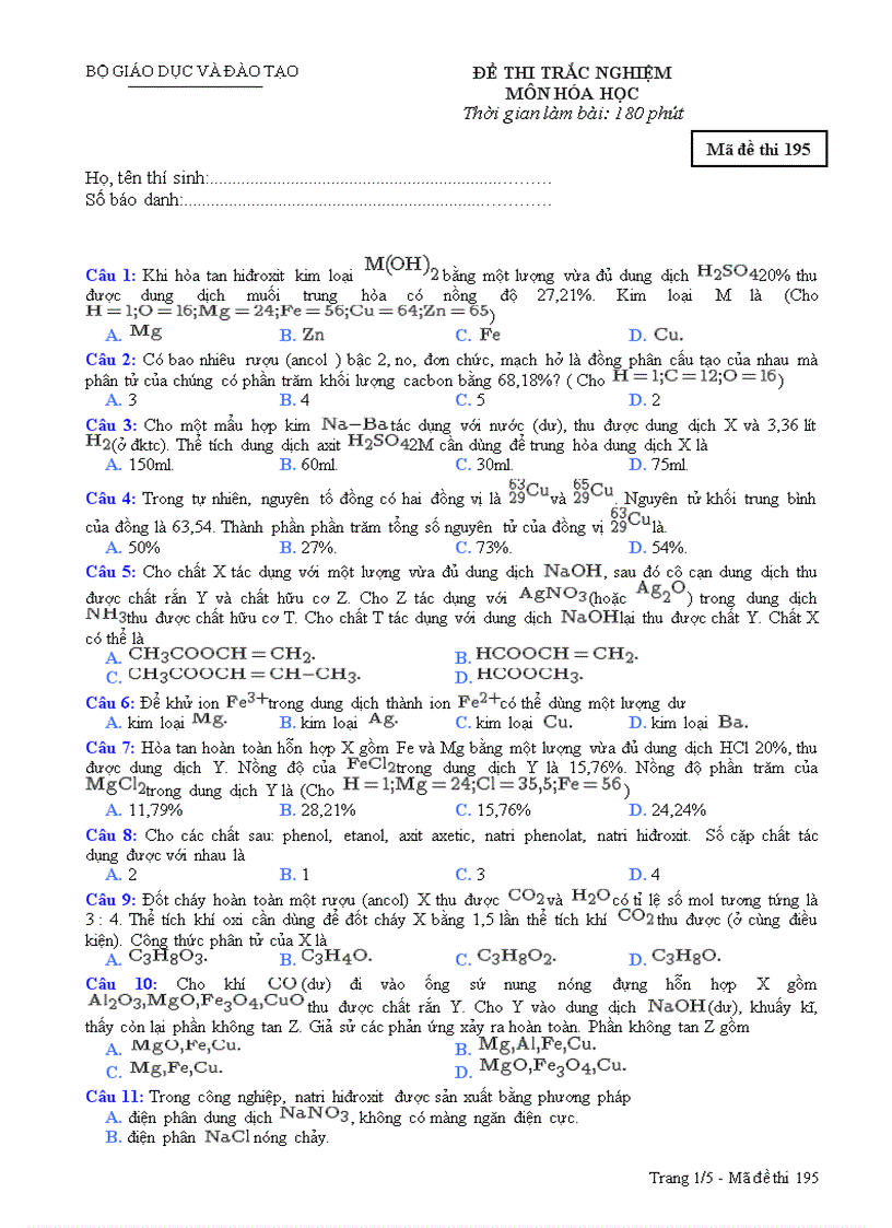 image for page Đề thi thử Đại học 5