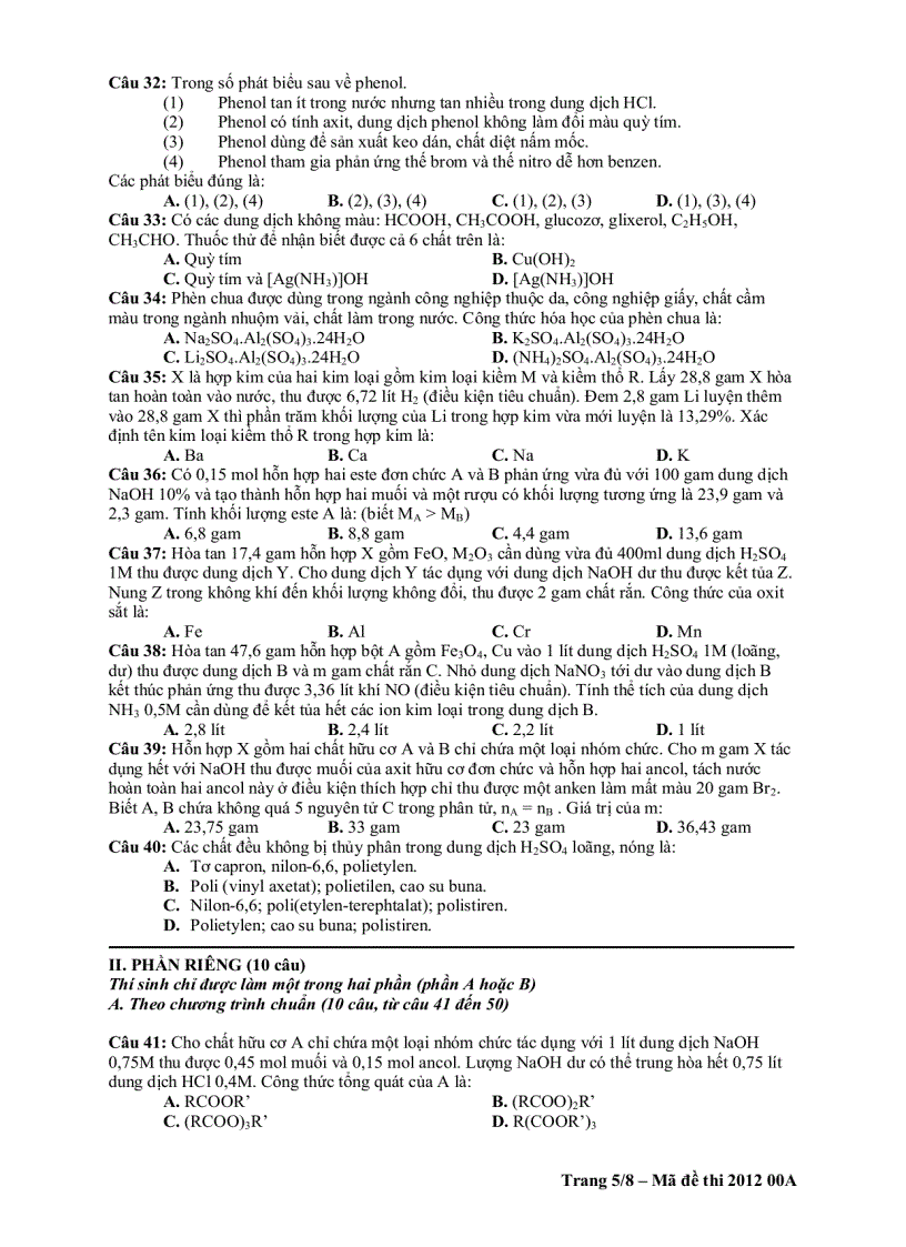 image for page Đề thi thử đại học số 001 môn hóa 2012