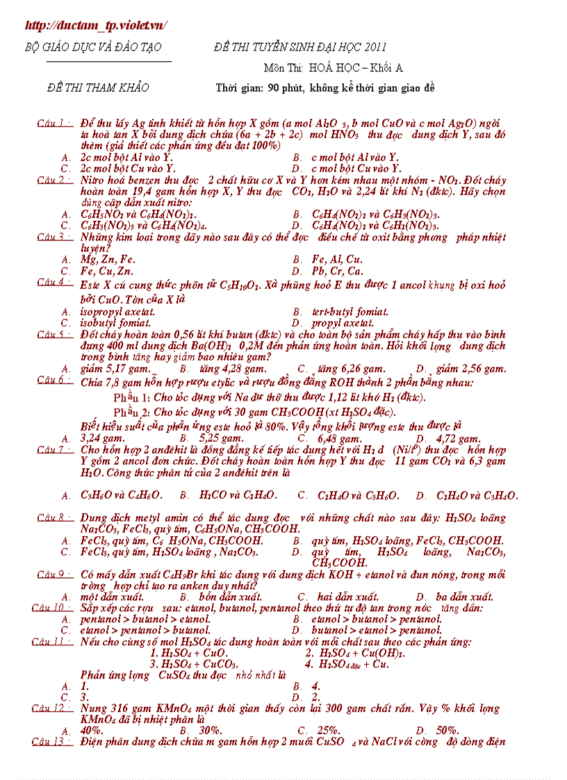 image for page Đề thi thử đh hóa 2011 số 7