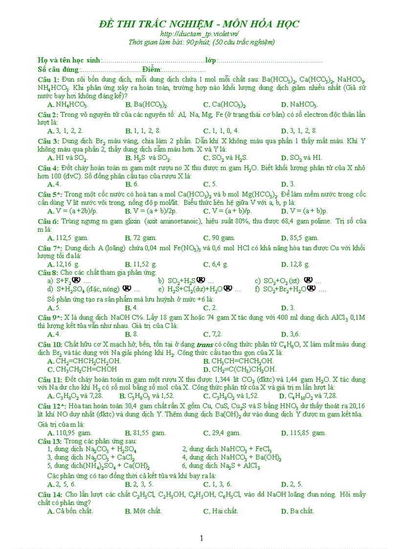 image for page Đề thi thử ĐH Hóa số 2