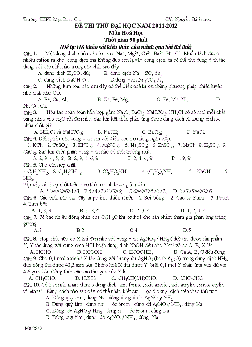 image for page Đề thi thử ĐH lần 2