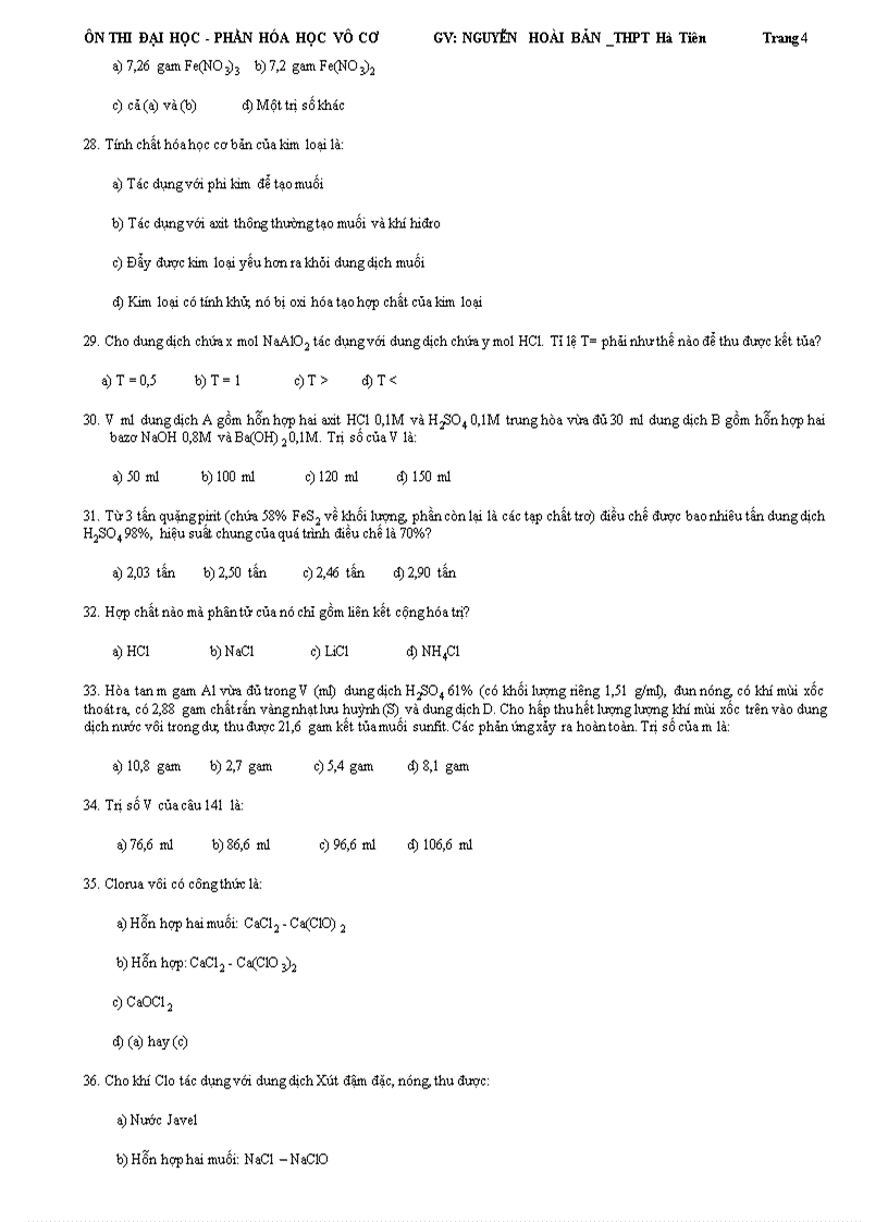 image for page Đề thi thử môn Hóa phần vô cơ