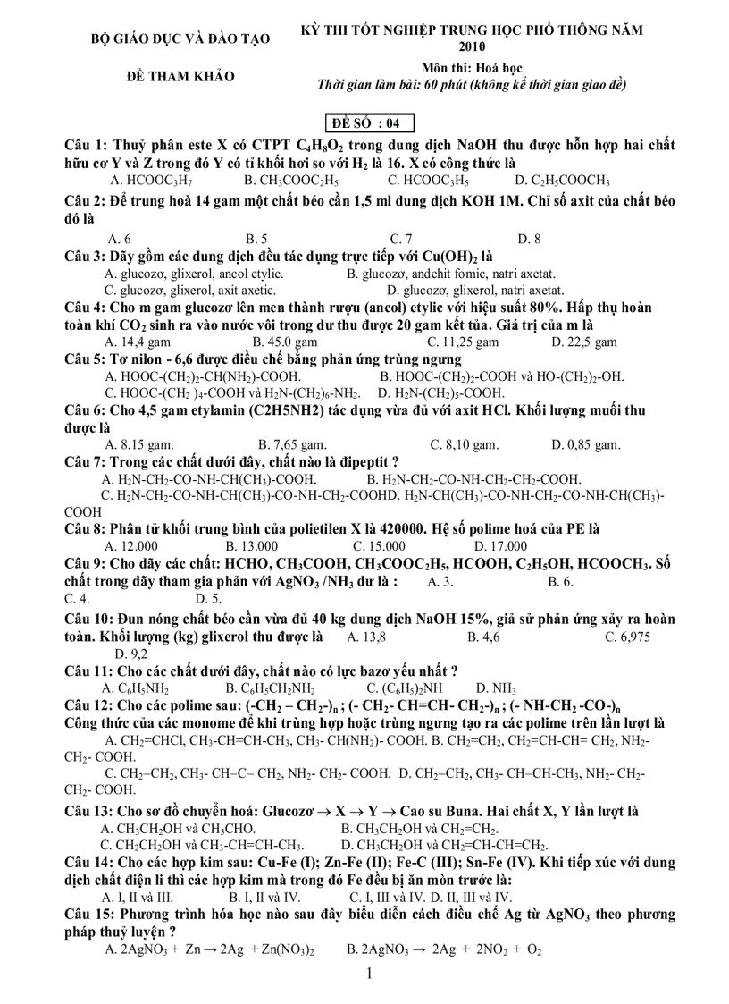 image for page Đề thi thử tn hóa 2010