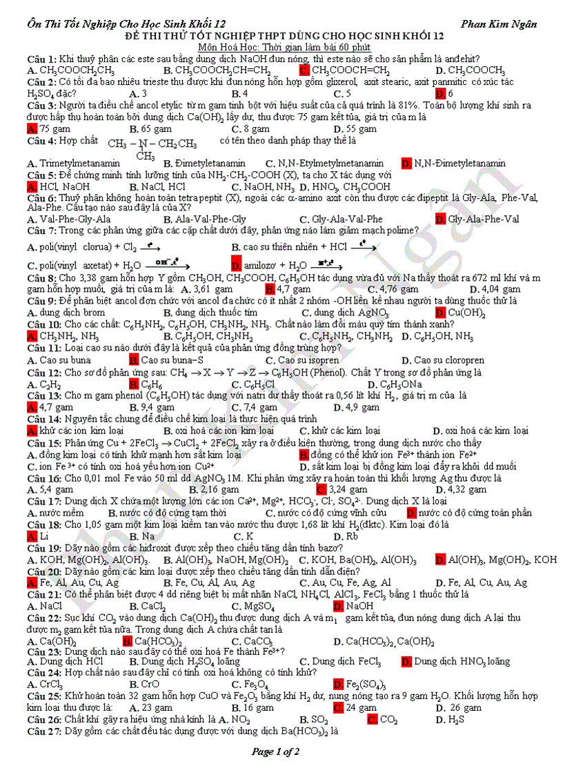 image for page Đề Thi Thử Tốt nghiệp THPT Có Đáp án