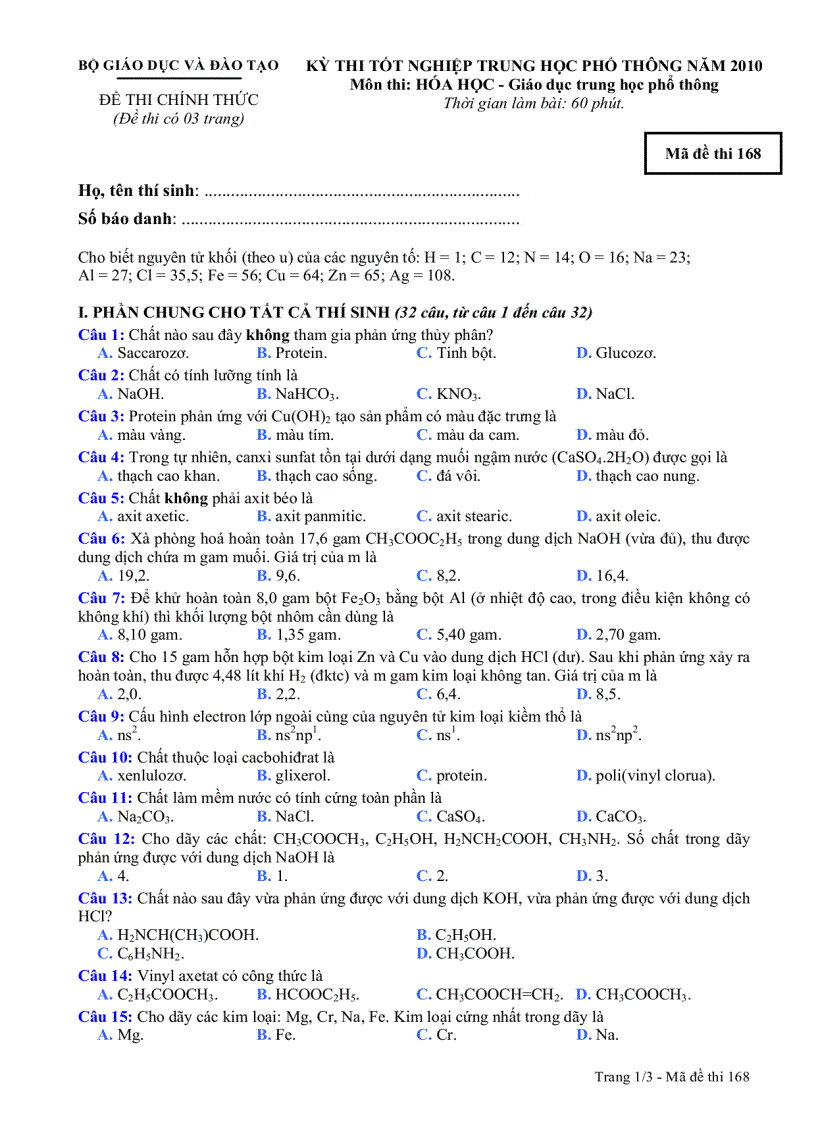 image for page Đề Thi TN THPT 2010