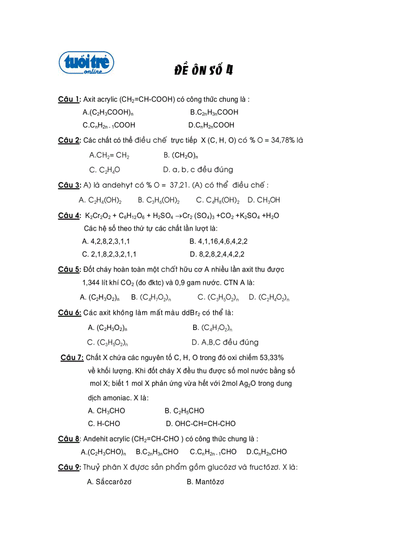 image for page Đề trắc nghiệm môn Hóa 4