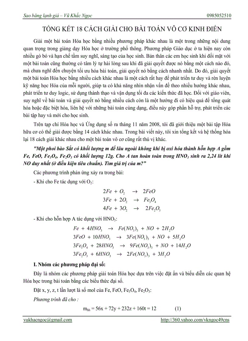 Giải bài toán hóa học kinh điển bằng 18 pp