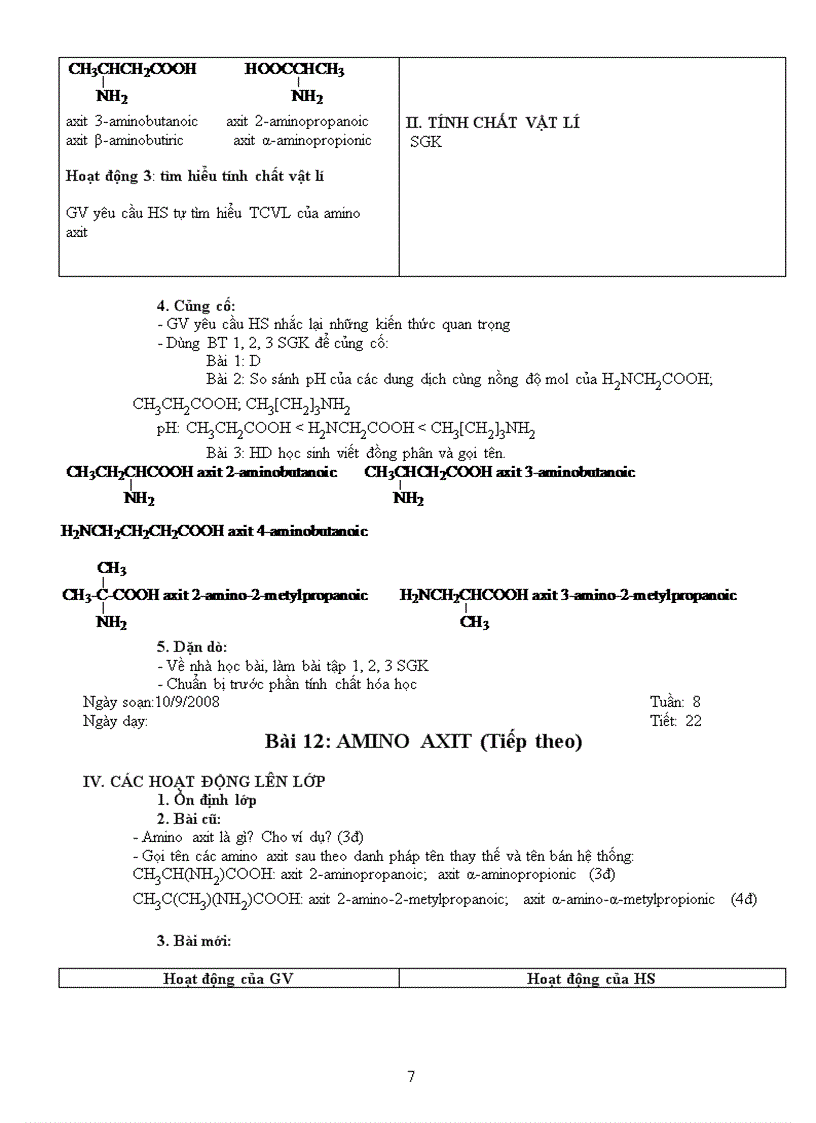 image for page Giáo án 12 nâng cao chương amin amino axit protein
