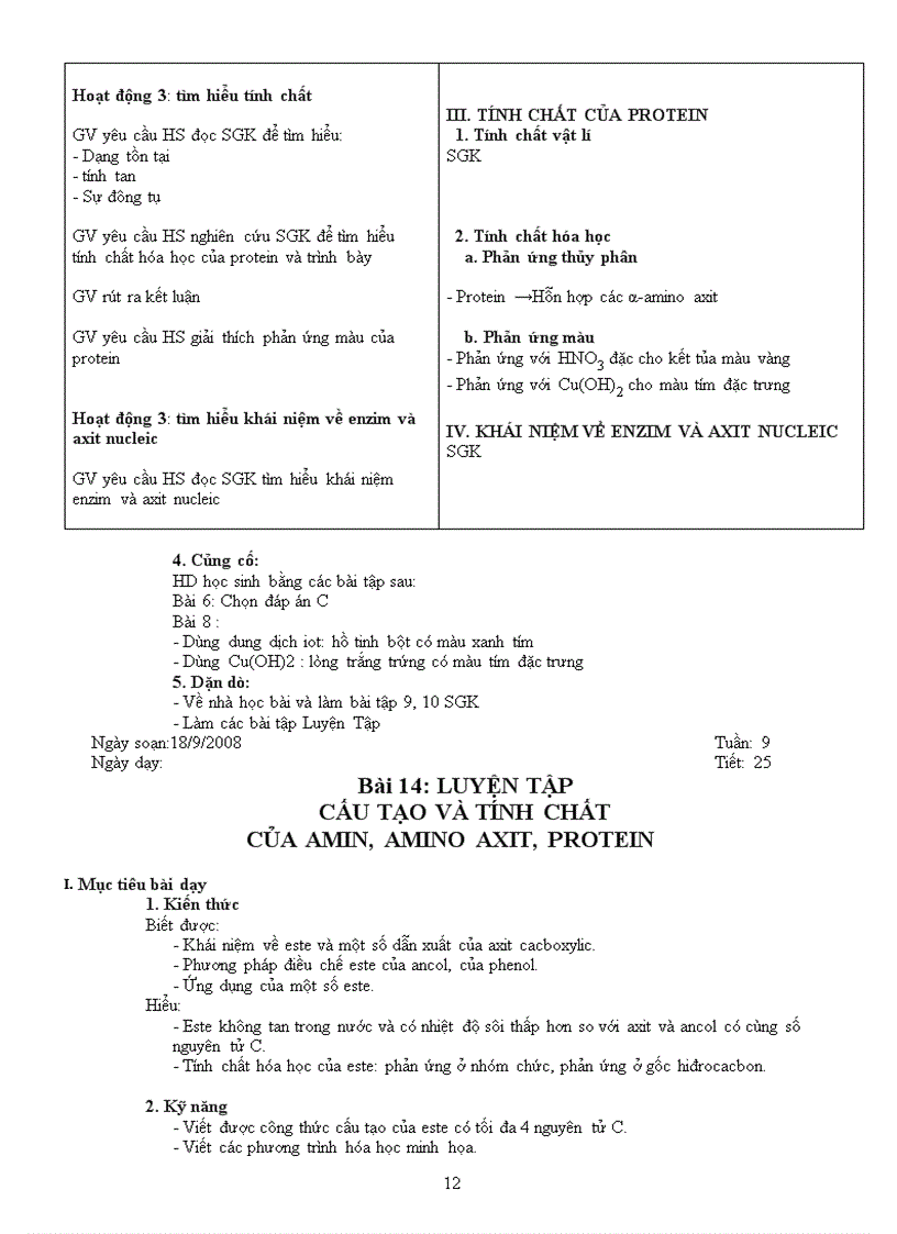 image for page Giáo án 12 nâng cao chương amin amino axit protein