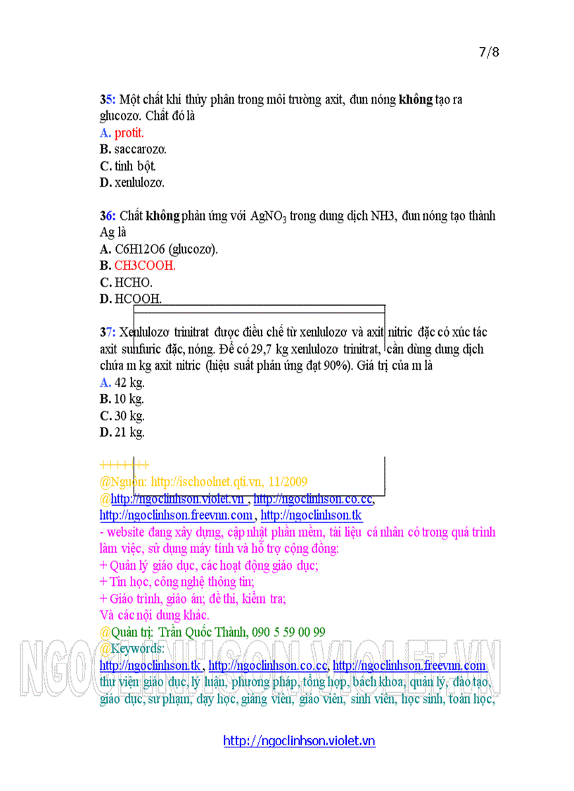 image for page H12 Cacbon Hidrat Câu hỏi trắc nghiệm ôn tập thi kiểm tra Hóa học 12 Học kỳ I