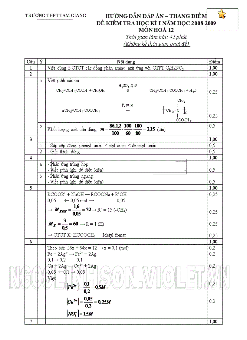 image for page H12 Đề đáp án kiểm tra học kỳ I Hóa học 12