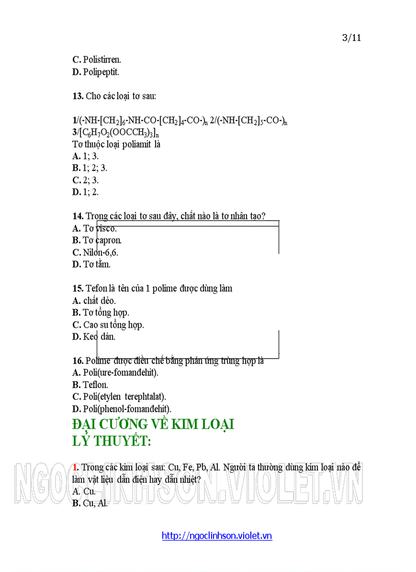 image for page H12 Polime Câu hỏi trắc nghiệm ôn tập thi kiểm tra Hóa học 12 Học kỳ I