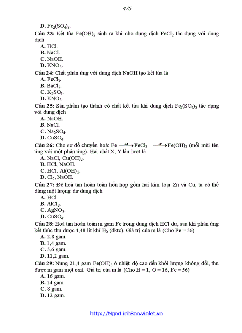 image for page Hóa 12 Trắc nghiệm Sắt kim loại khác