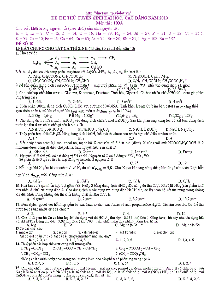 image for page Hóa thi thử TN ĐH số 10