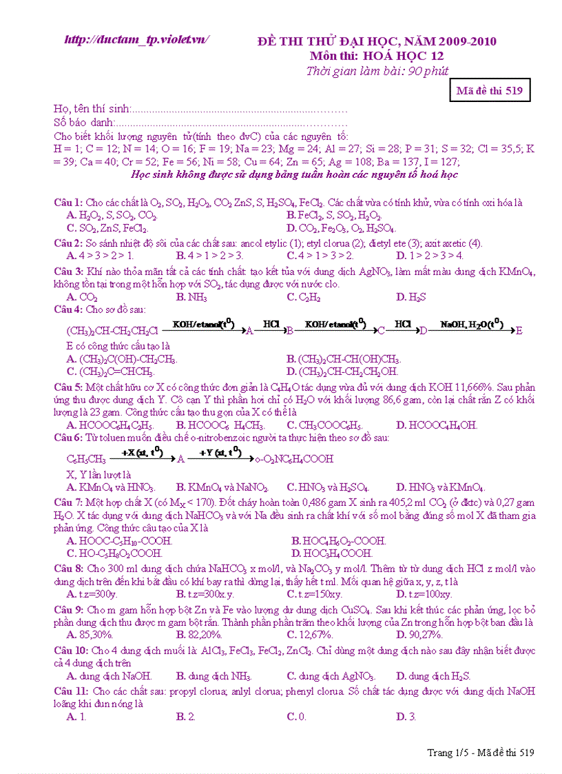 image for page Hóa thi thử TN ĐH số 13