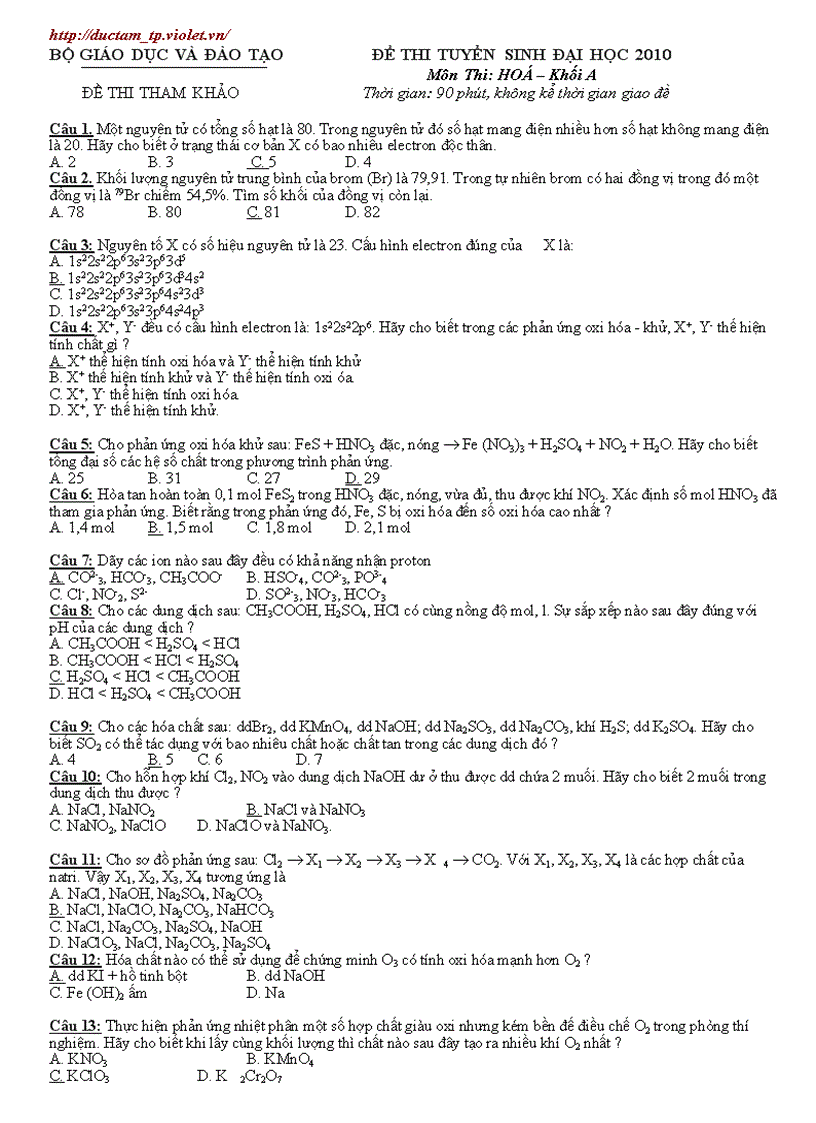 image for page Hóa thi thử TN ĐH số 15