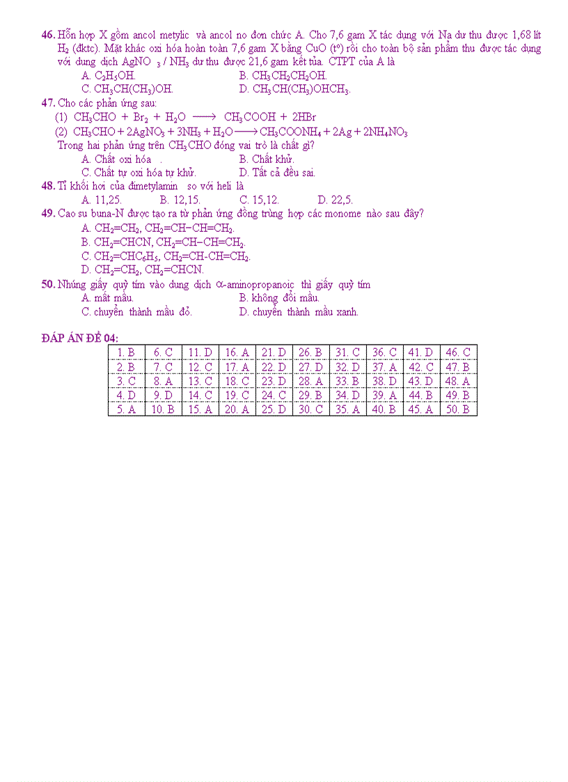 image for page Hóa thi thử TN ĐH số 3