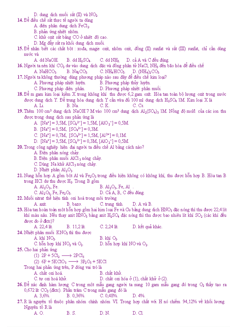 image for page Hóa thi thử TN ĐH số 4