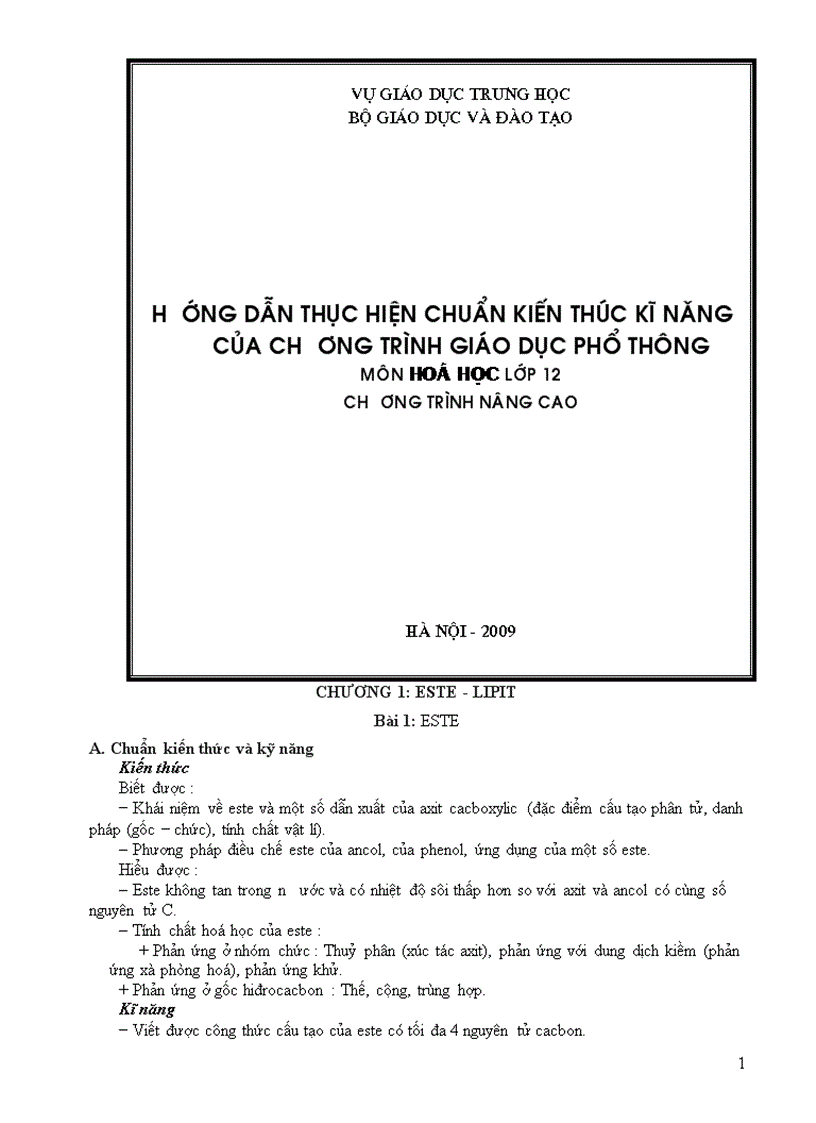 image for page Hướng dẫn thực hiện chuẩn KTKN Hóa 12 nâng cao