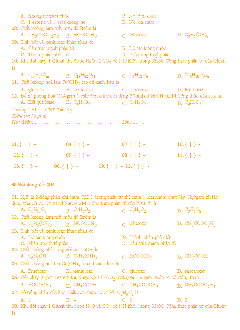 image for page Kiểm tra 15 phút phần este