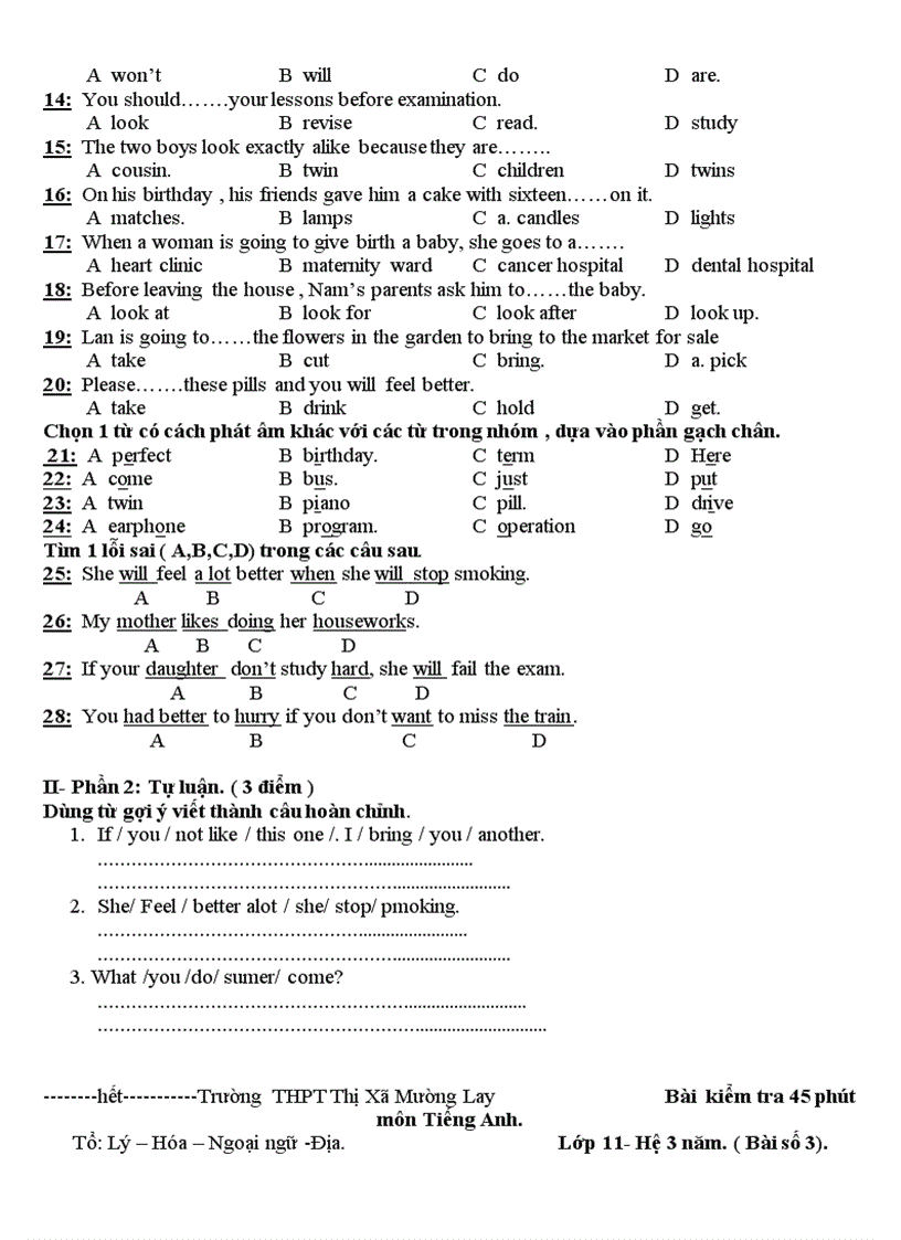 Kiem tra 45 so 3 ngoai ngu