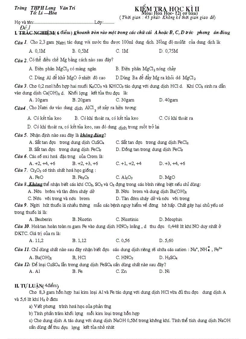 image for page Kiểm tra học kì II lớp 12
